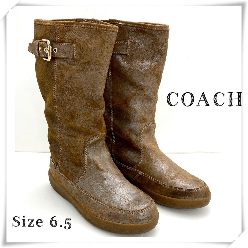 Coach Tanesha Suede Mid-Calf Fur Lining Winter Boot Vintage Metallic Tan Sz 6.5
